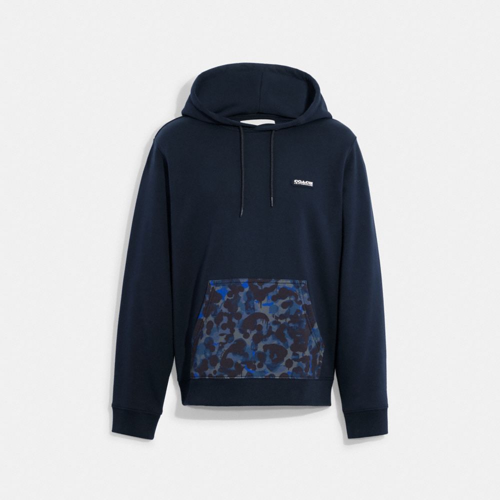 COACH®,CAMO PRINTED HOODIE,Pageant Blue,Front View