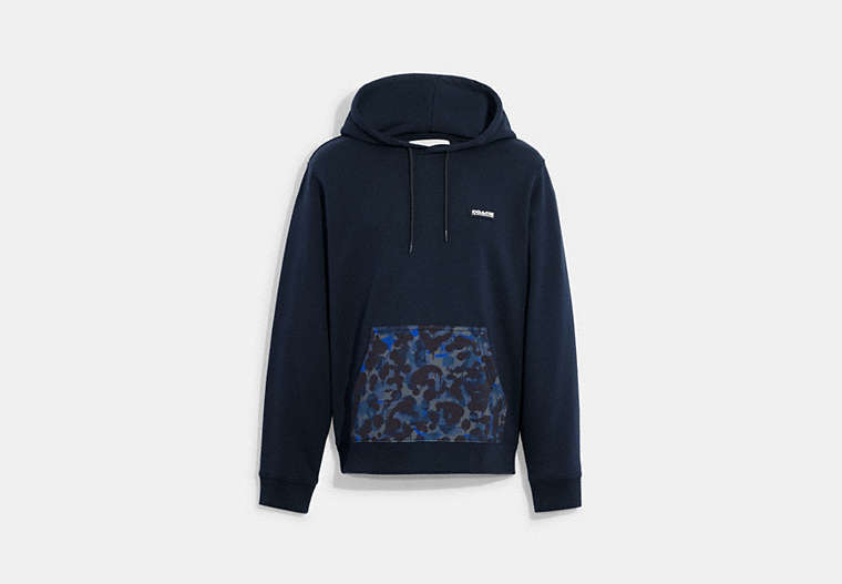 COACH®,CAMO PRINTED HOODIE,cotton,Pageant Blue,Front View