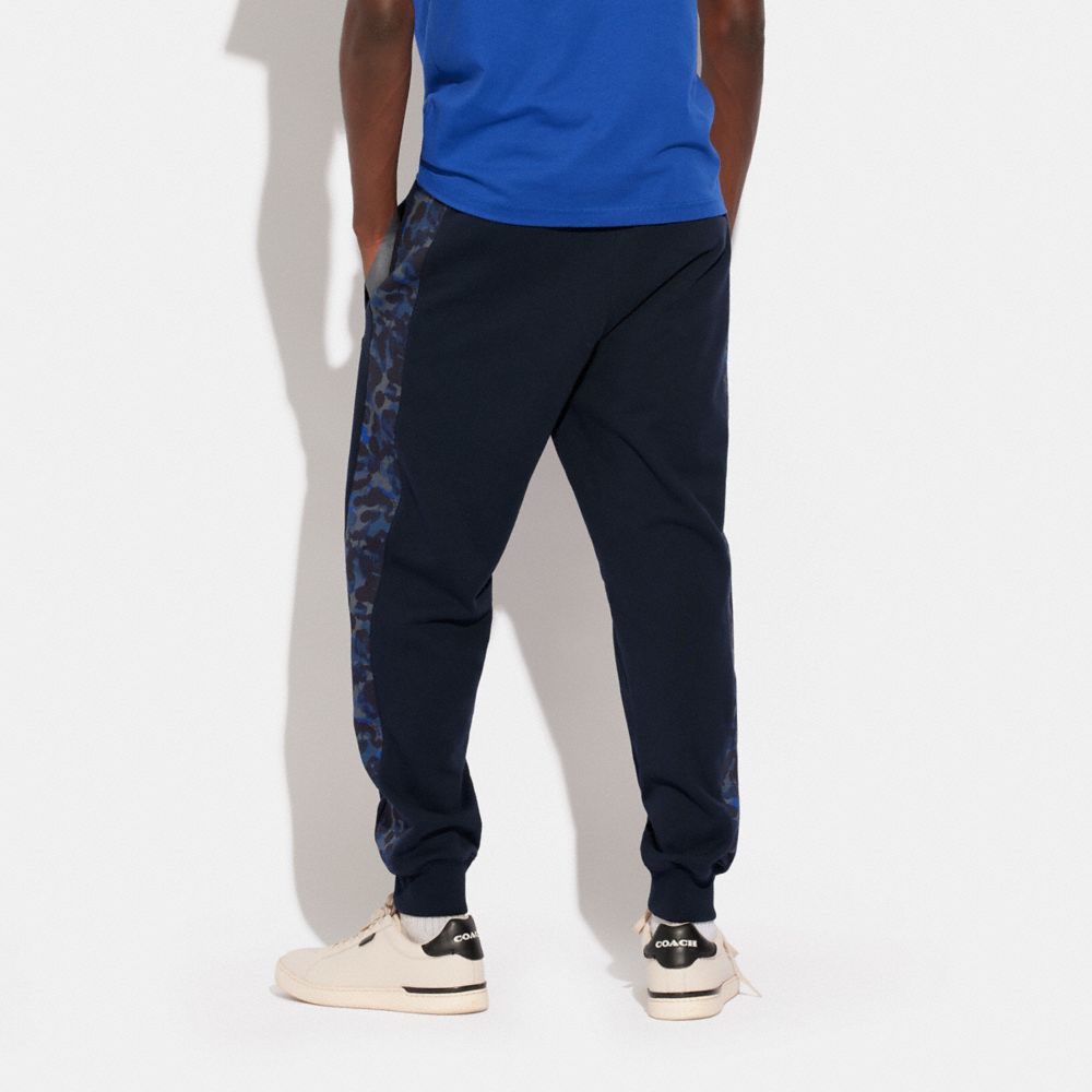 COACH®,Camo Printed Joggers,Cotton,Organic Cotton,Cotton Blend,Sweatpant,Jogger,Drawstring,Pattern,Casual,Navy,Scale View