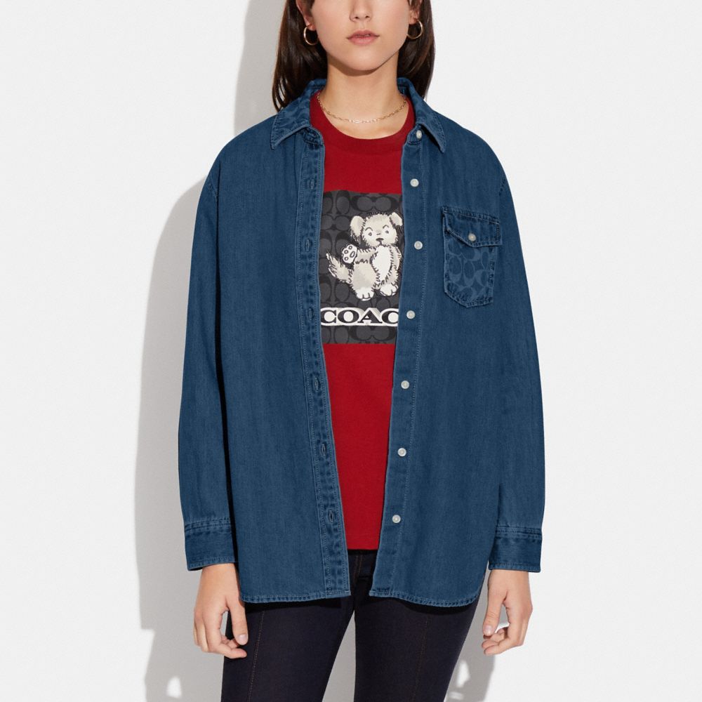 COACH®: Cropped Signature Jacquard Denim Jacket