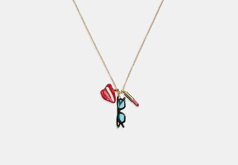 COACH®,COACH X TOM WESSELMANN LIPS AND LIPSTICK NECKLACE,Plated Brass,Red/Gold,Front View
