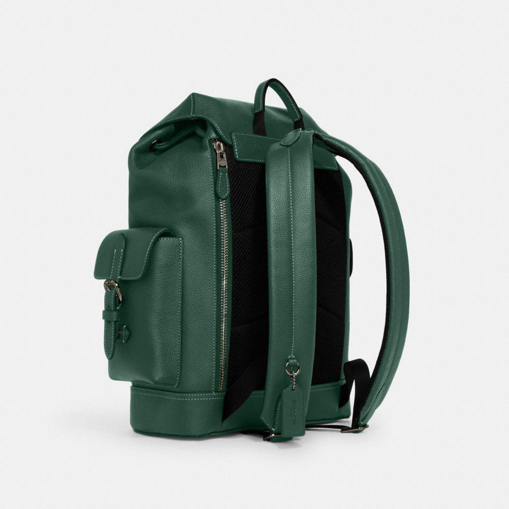 COACH®,HUDSON BACKPACK,Smooth Leather,Everyday,Gunmetal/Dark Pine,Angle View