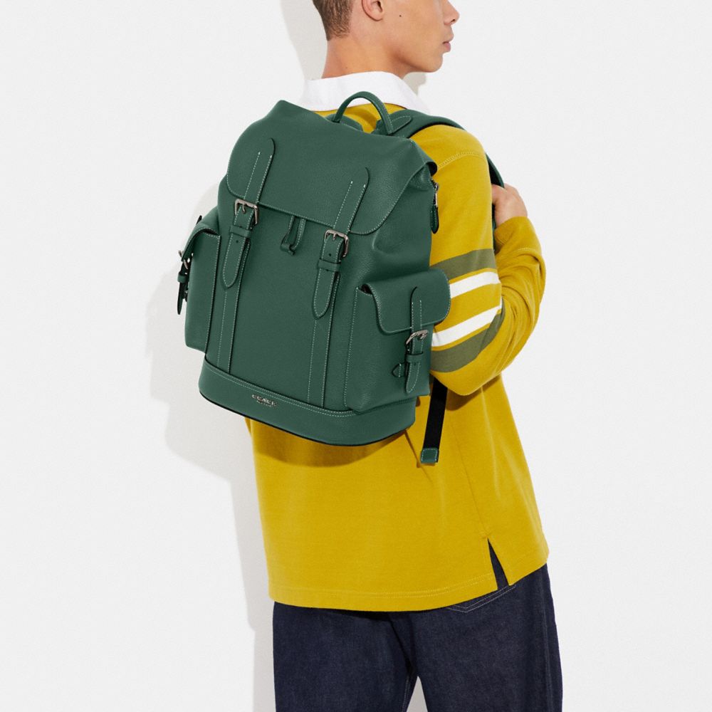 COACH®,HUDSON BACKPACK,Smooth Leather,Everyday,Gunmetal/Dark Pine,Detail View