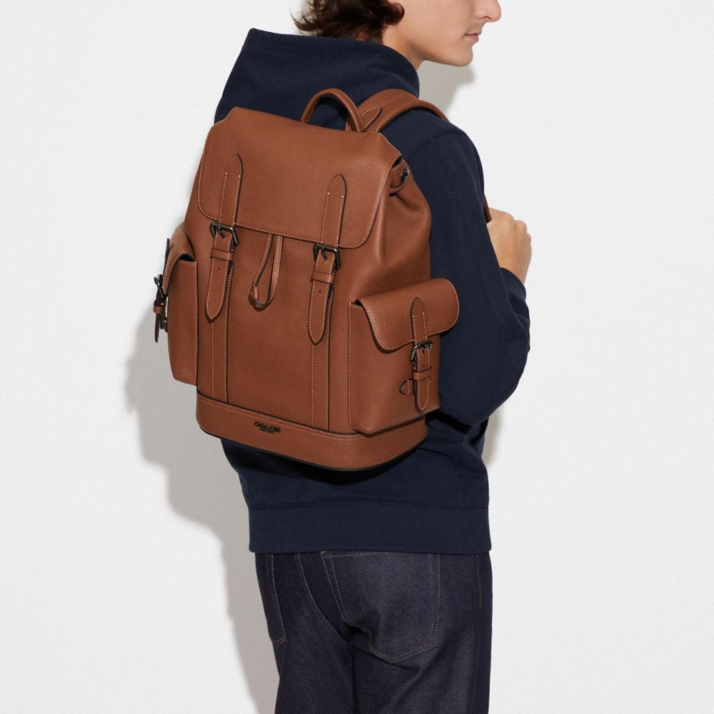 COACH®,Hudson Backpack,Leather,Backpack,Belt,Gunmetal,Casual,Brown,Detail View
