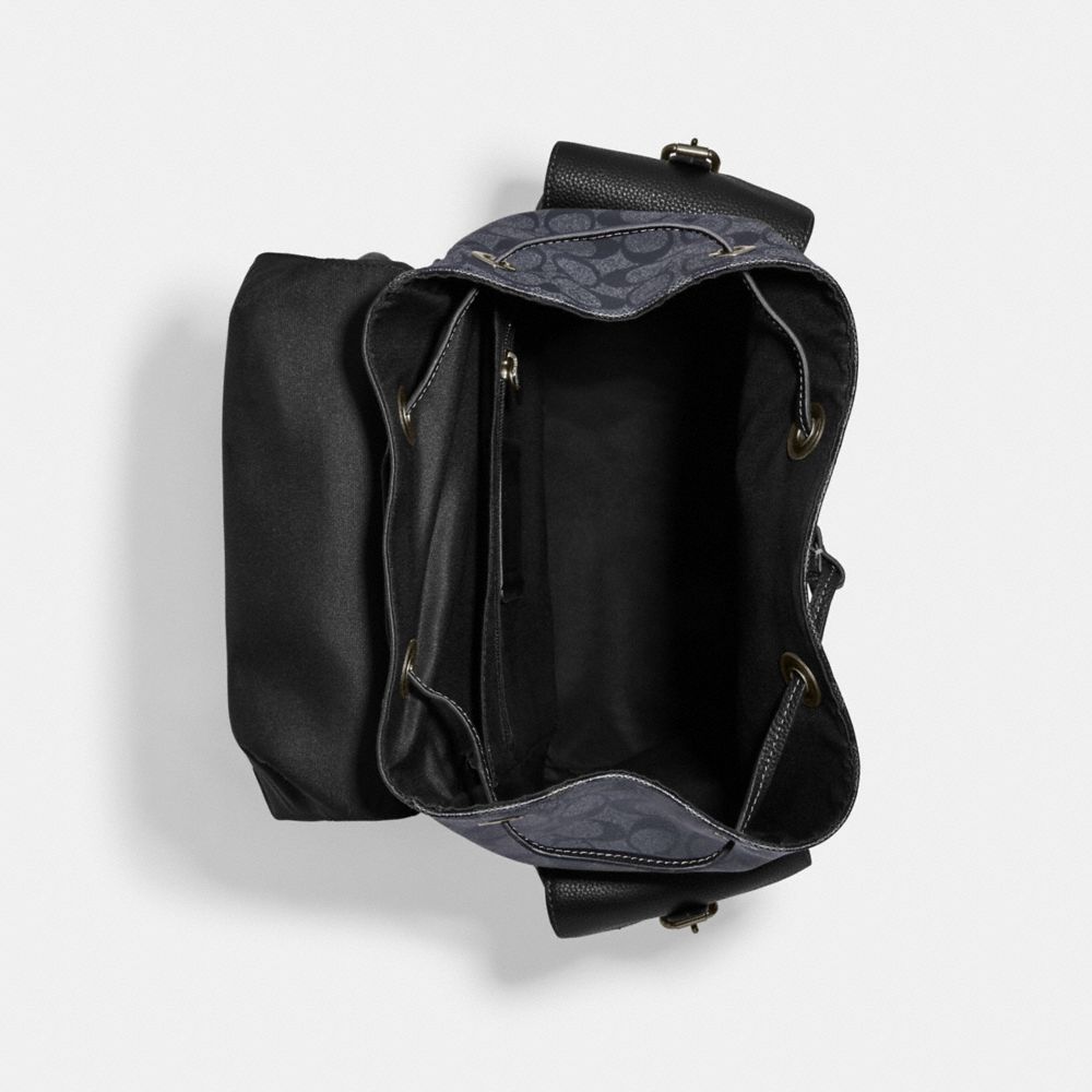COACH®,Hudson Backpack In Signature Canvas,Canvas,Leather,Backpack,Color Block,Logo,Gunmetal,Casual,,Inside View,Top View