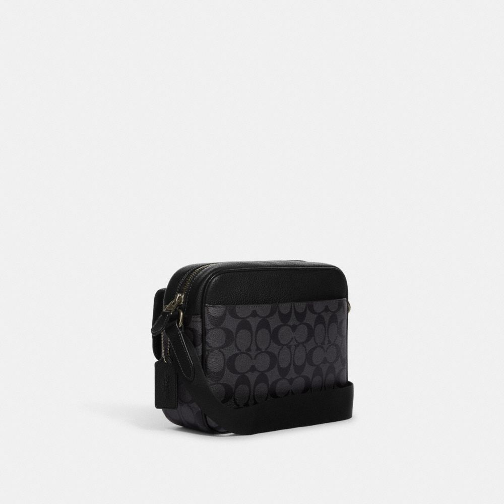COACH®,Hudson Crossbody Bag In Signature Canvas,Canvas,Leather,Crossbody,PVC,Logo,Color Block,Piping,Casual,,Angle View