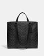 COACH®,HUDSON DOUBLE HANDLE TOTE IN SIGNATURE CANVAS,Signature Coated Canvas,Large,Gunmetal/Charcoal/Black,Front View