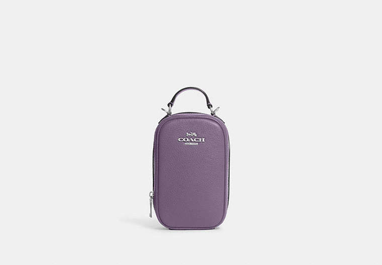 COACH®,EVA PHONE CROSSBODY,Pebbled Leather,Mini,Silver/Amethyst,Front View