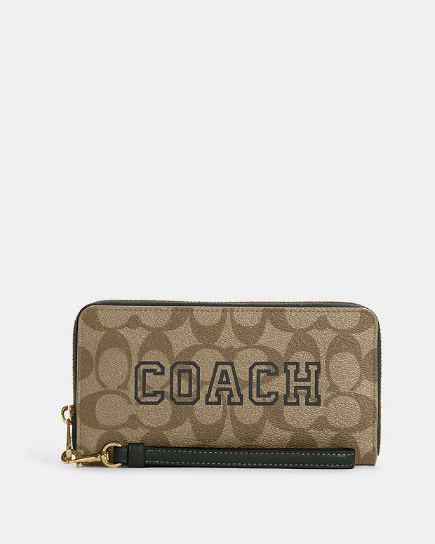 COACH® | Long Zip Around Wallet In Signature Canvas With Varsity Motif