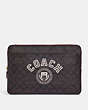 COACH®,LAPTOP SLEEVE IN SIGNATURE CANVAS WITH COACH VARSITY,Signature Coated Canvas,X-Large,Im/Brown/Chalk Multi,Front View