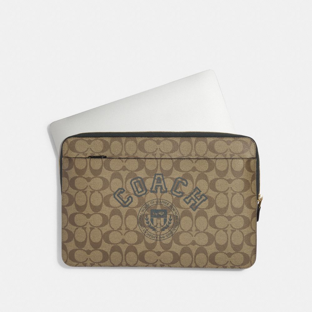 New! COACH Laptop Sleeve In Signature Canvas With Coach Varsity