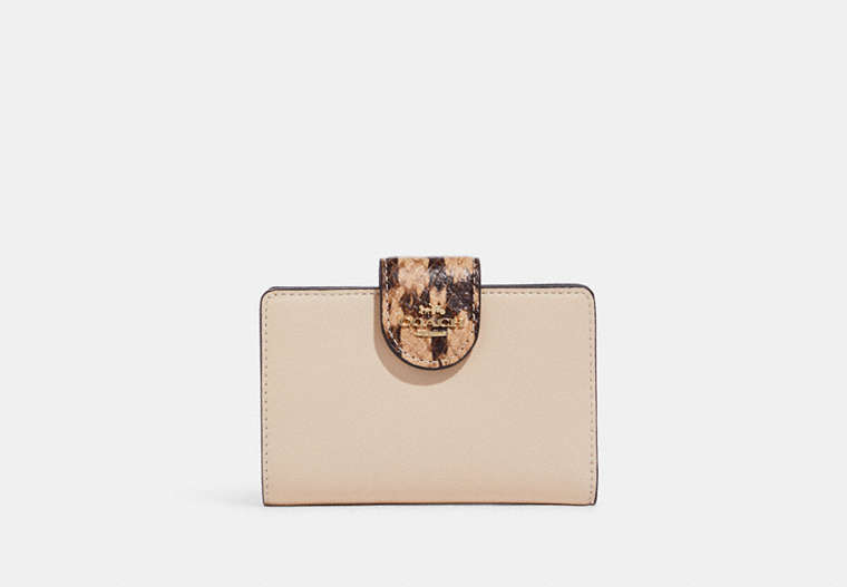 COACH®,MEDIUM CORNER ZIP WALLET IN COLORBLOCK,Snakeskin Leather,Mini,Gold/Ivory Multi,Front View