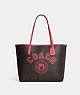 COACH®,CITY TOTE BAG IN SIGNATURE CANVAS WITH VARSITY MOTIF,Signature Coated Canvas,Large,Im/Brown/Watermelon,Front View