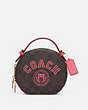 COACH®,CANTEEN CROSSBODY BAG IN SIGNATURE CANVAS WITH VARSITY MOTIF,Small,Im/Brown/Watermelon,Front View