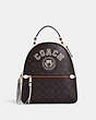 COACH®,JORDYN BACKPACK IN SIGNATURE CANVAS WITH VARSITY MOTIF,Signature Coated Canvas,Large,Im/Brown/Chalk,Front View