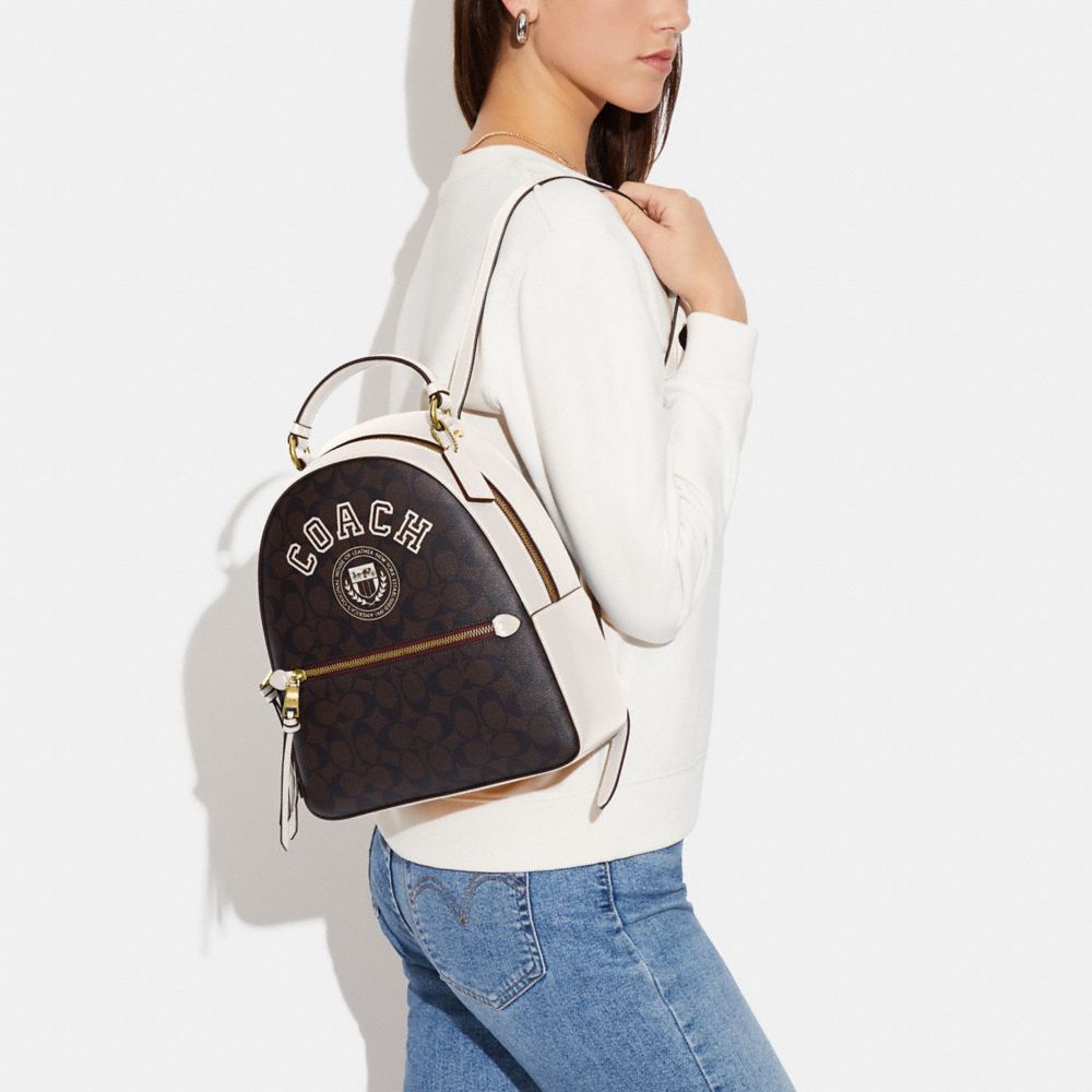 COACH®,Jordyn Backpack In Signature Canvas With Varsity Motif,,Detail View