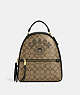 COACH®,JORDYN BACKPACK IN SIGNATURE CANVAS WITH VARSITY MOTIF,Signature Coated Canvas,Large,Gold/Khaki/Amazon Green,Front View