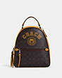 COACH®,JORDYN BACKPACK IN SIGNATURE CANVAS WITH VARSITY MOTIF,Signature Coated Canvas,Large,Black Antique Nickel/Brown/Buttercup,Front View