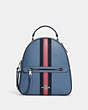 COACH®,JORDYN BACKPACK WITH VARSITY STRIPE,Crossgrain Leather,Large,Silver/Indigo Multi,Front View