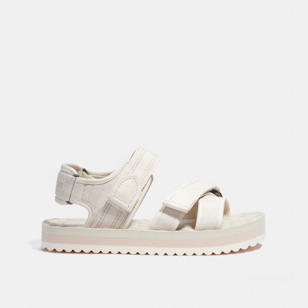 COACH®,SPORT SANDAL IN SIGNATURE JACQUARD,Chalk/Steam,Angle View