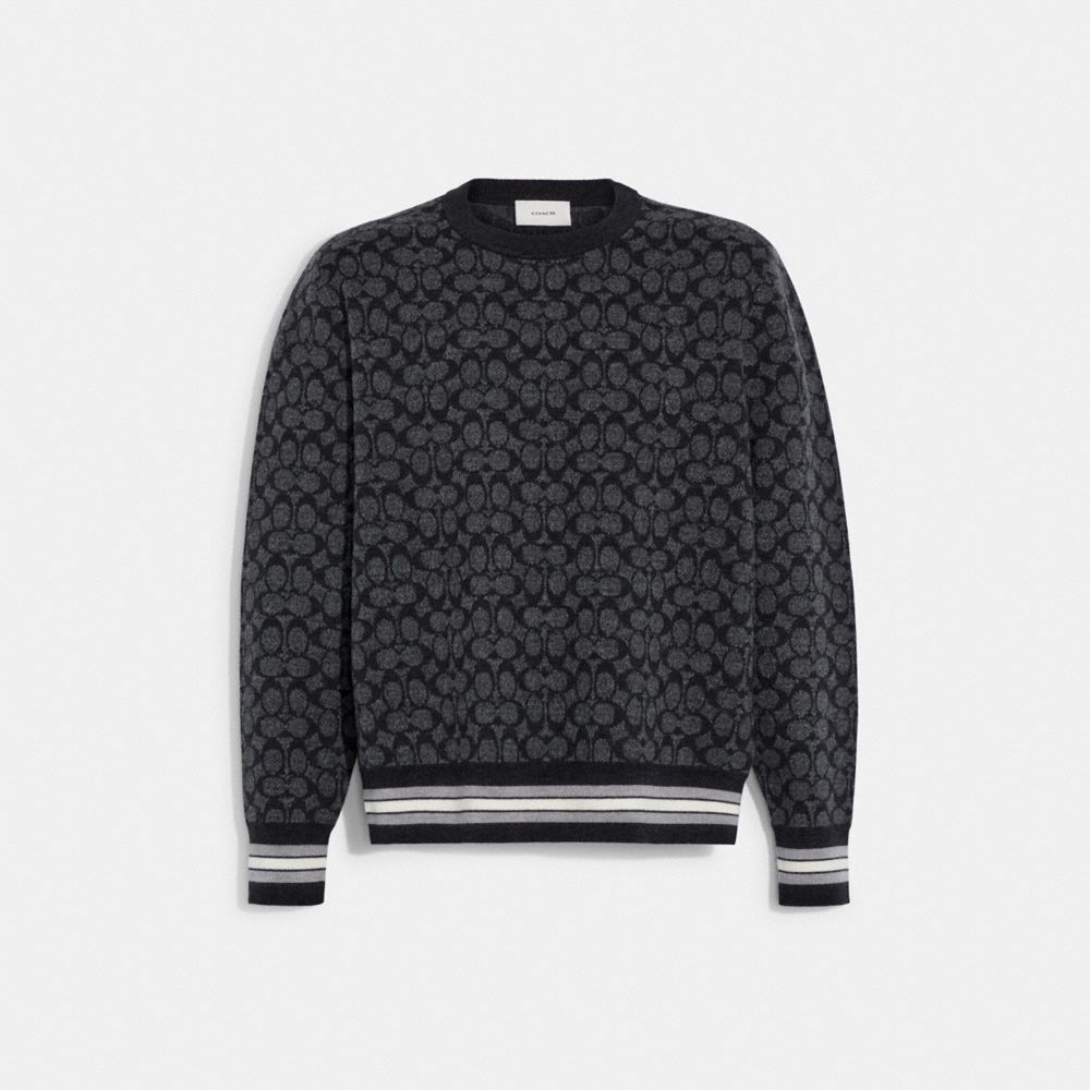 COACH®,SIGNATURE SWEATER,wool,Charcoal Multi,Front View