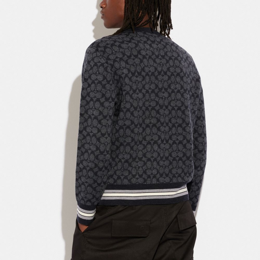 COACH®,SIGNATURE SWEATER,wool,Charcoal Multi,Scale View