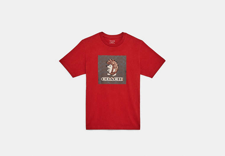 COACH®,SIGNATURE CREATURES T-SHIRT IN ORGANIC COTTON,Red,Front View