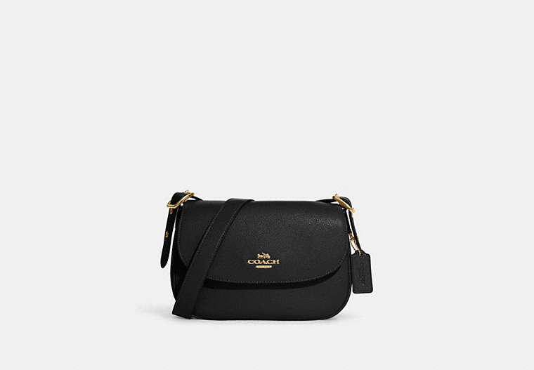 COACH®,MACIE SADDLE BAG,Pebbled Leather,Large,Gold/Black,Front View