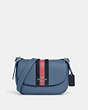 COACH®,MACIE SADDLE BAG WITH VARSITY STRIPE,Refined Pebble Leather,Large,Silver/Indigo Multi,Front View