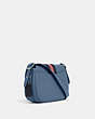 COACH®,MACIE SADDLE BAG WITH VARSITY STRIPE,Refined Pebble Leather,Large,Silver/Indigo Multi,Angle View