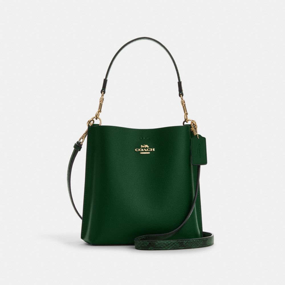 COACH®,MOLLIE BUCKET BAG 22,Novelty Leather,Medium,Im/Dark Pine,Front View