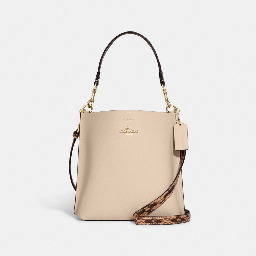 COACH®,MOLLIE BUCKET BAG 22,Novelty Leather,Medium,Gold/Ivory Multi,Front View image number 0