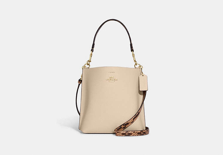 COACH®,MOLLIE BUCKET BAG 22,Snakeskin Leather,Medium,Gold/Ivory Multi,Front View image number 0