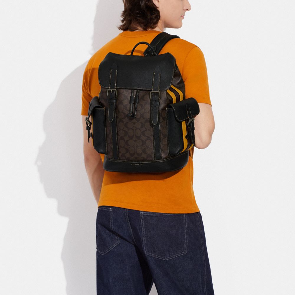 COACH®,Hudson Backpack In Signature Canvas With Varsity Stripe,,Detail View
