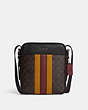 COACH®,HUDSON CROSSBODY BAG 21 IN SIGNATURE CANVAS WITH VARSITY STRIPE,Signature Coated Canvas,Medium,Black Antique Nickel/Mahogany/Buttercup Multi,Front View