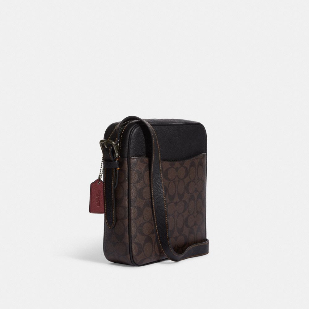 COACH®,Hudson Crossbody Bag 21 In Signature Canvas With Varsity Stripe,,Angle View