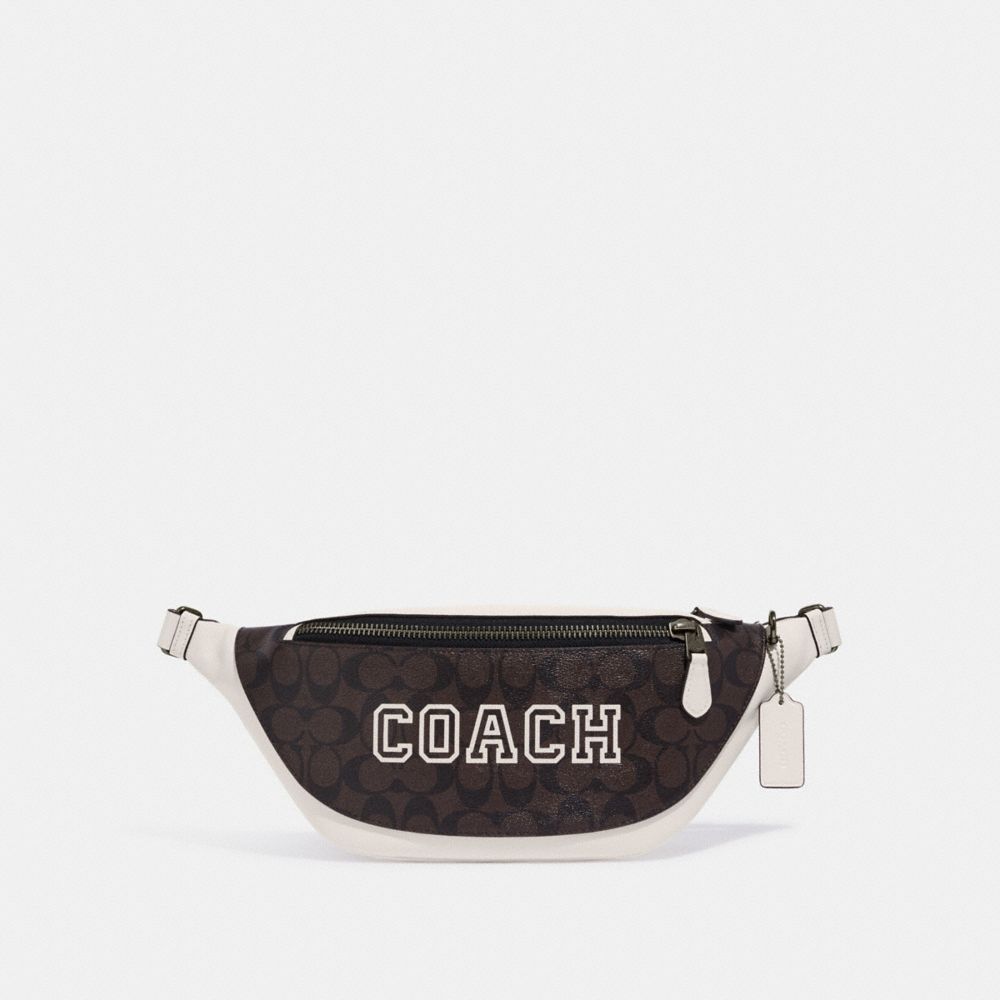 COACH®,Warren Belt Bag In Signature Canvas With Varsity Motif,,Front View
