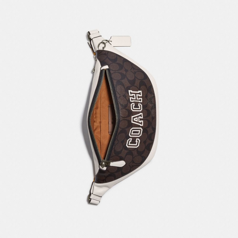 COACH®,Warren Belt Bag In Signature Canvas With Varsity Motif,,Inside View,Top View