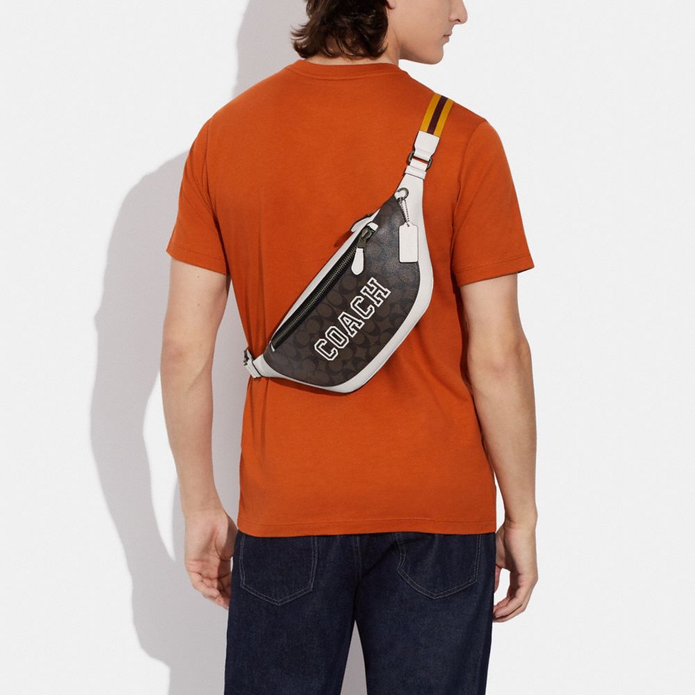 COACH®,Warren Belt Bag In Signature Canvas With Varsity Motif,,Detail View