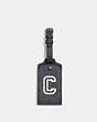 COACH®,LUGGAGE TAG IN SIGNATURE CANVAS WITH VARSITY MOTIF,Signature Coated Canvas,Black Antique Nickel/Denim/Chalk,Front View