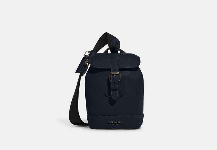 COACH®,HUDSON SMALL PACK,Natural Pebble Leather,Medium,Gunmetal/Midnight Navy,Front View