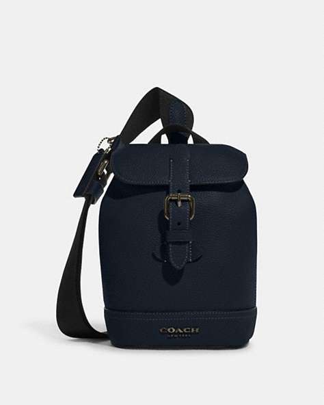 COACH®,HUDSON SMALL PACK,Natural Pebble Leather,Gunmetal/Midnight Navy,Front View