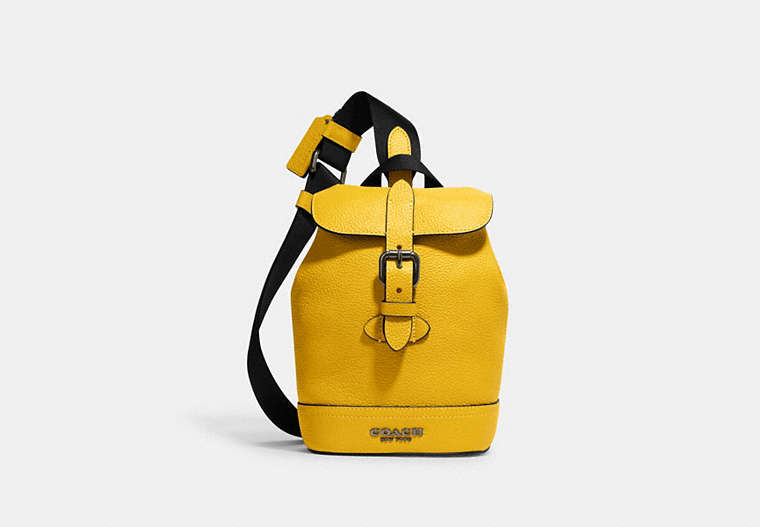 COACH®,HUDSON SMALL PACK,Natural Pebble Leather,Medium,Gunmetal/Canary,Front View