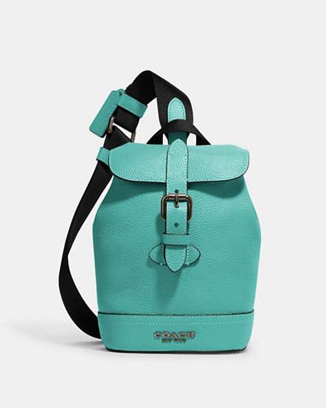COACH®,HUDSON SMALL PACK,Natural Pebble Leather,Gunmetal/Blue Green,Front View