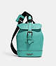 COACH®,HUDSON SMALL PACK,Natural Pebble Leather,Medium,Gunmetal/Blue Green,Front View