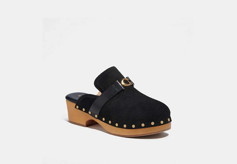 COACH®,FINLAY CLOG,Suede,Black,Front View