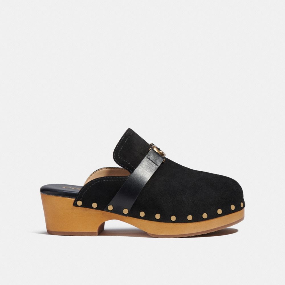 COACH®,FINLAY CLOG,Black,Angle View