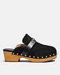 COACH®,FINLAY CLOG,Suede,Black,Angle View