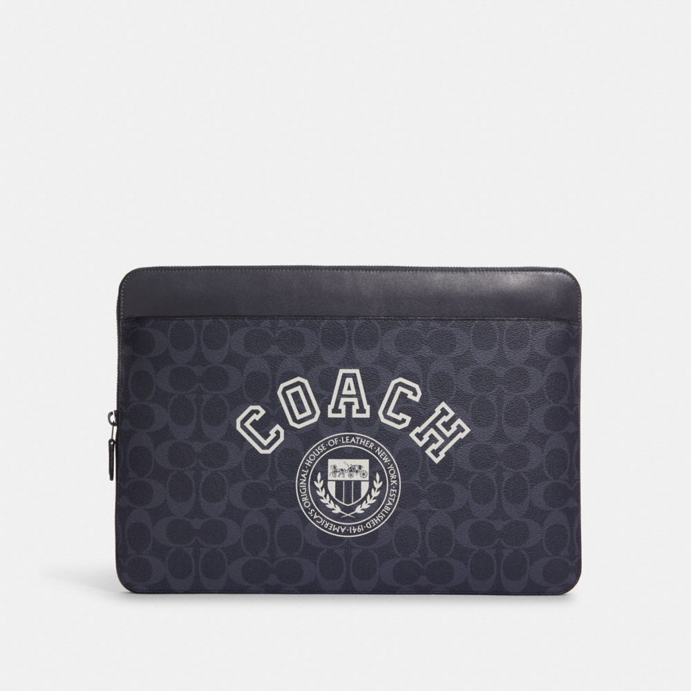 New! COACH Laptop Sleeve In Signature Canvas With Coach Varsity