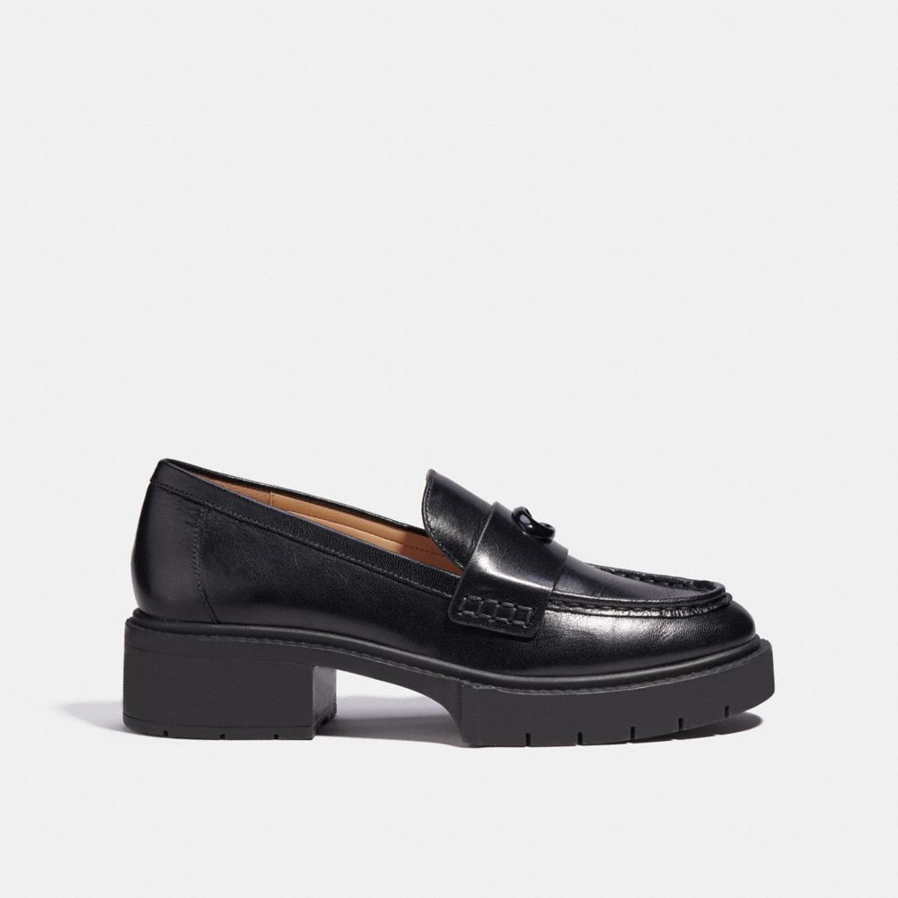 COACH®,LEAH LOAFER,Leather,Black,Angle View